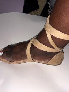 Fashion Nova Wrapped Around You Flat Sandals Nude Lace-Up Clear Strap Size 11